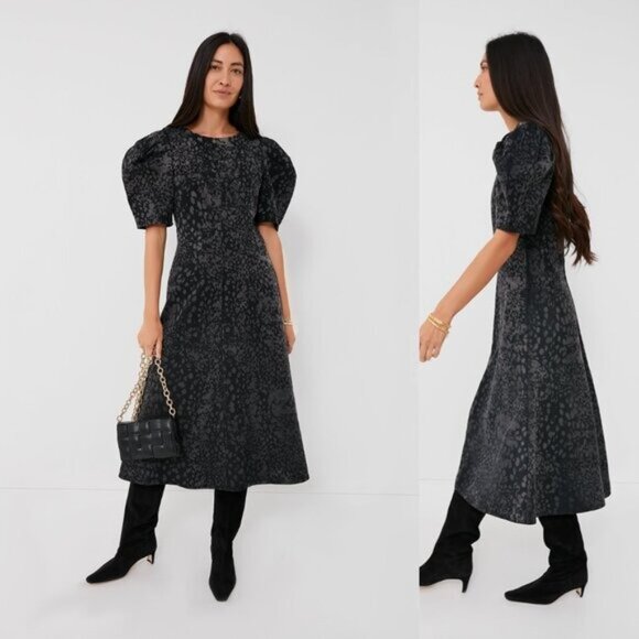 En Saison NEW Charcoal Gray Harlow Denim Animal Print Midi Dress Size XS - Picture 2 of 8